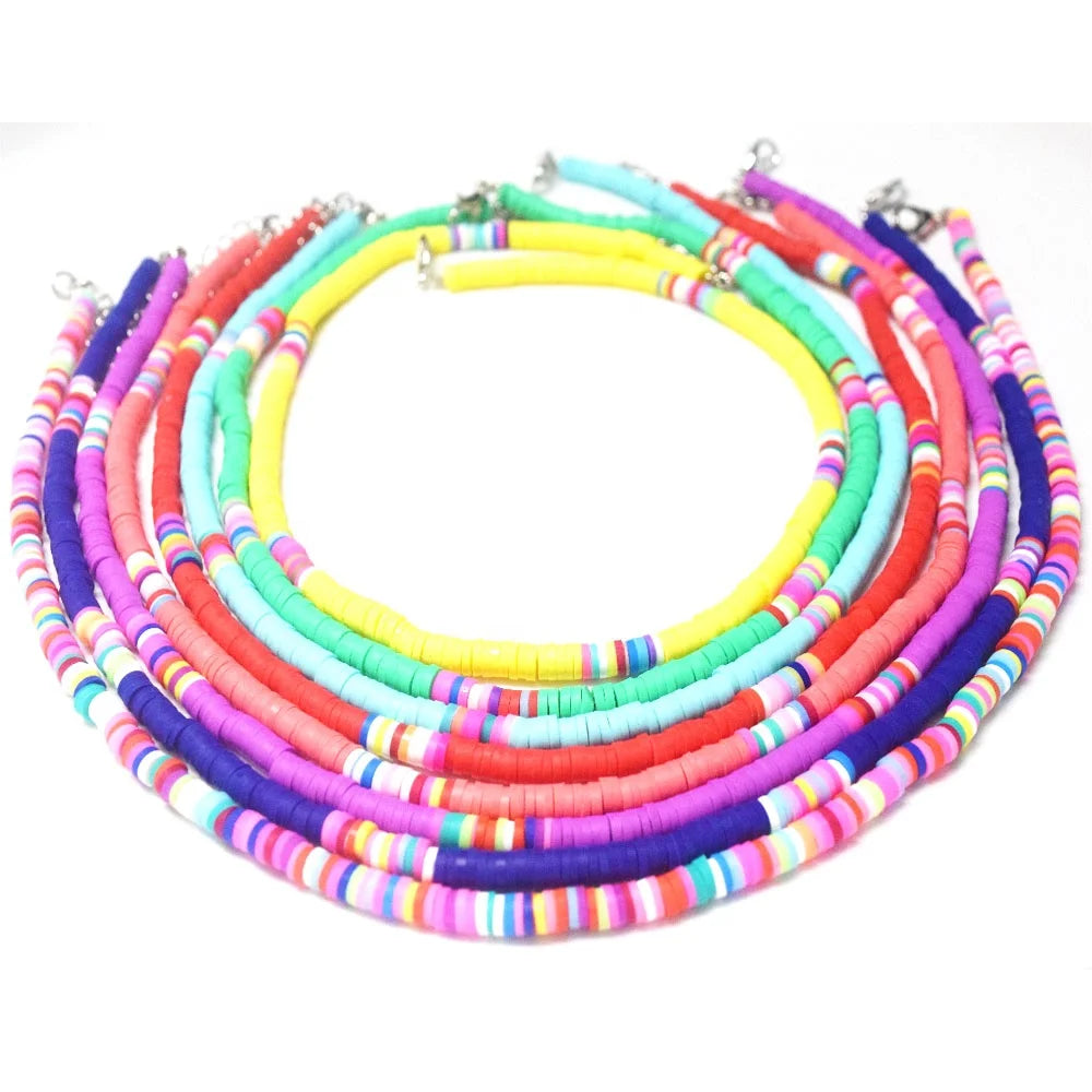 Boho Best Friend Colors 4mm Soft Polymer Clay Bead Beaded Fashion Jewellery Necklace 14 Inches for Girl