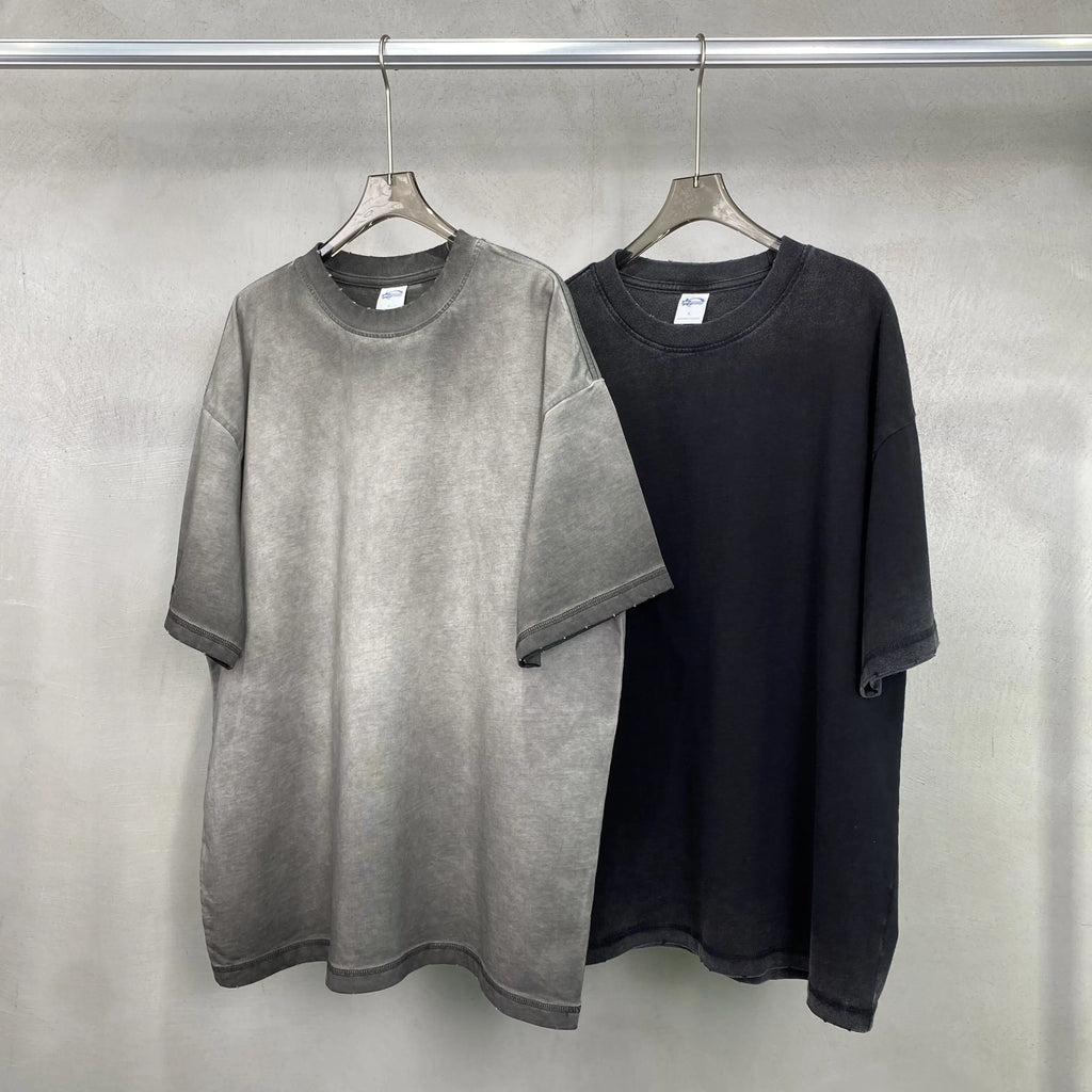 2025 Summer Heavyweight Retro Washed Mens Boxy T Shirt Round Neck Custom Screen Printing Logo Cotton Fabrics for Mens T-shirt