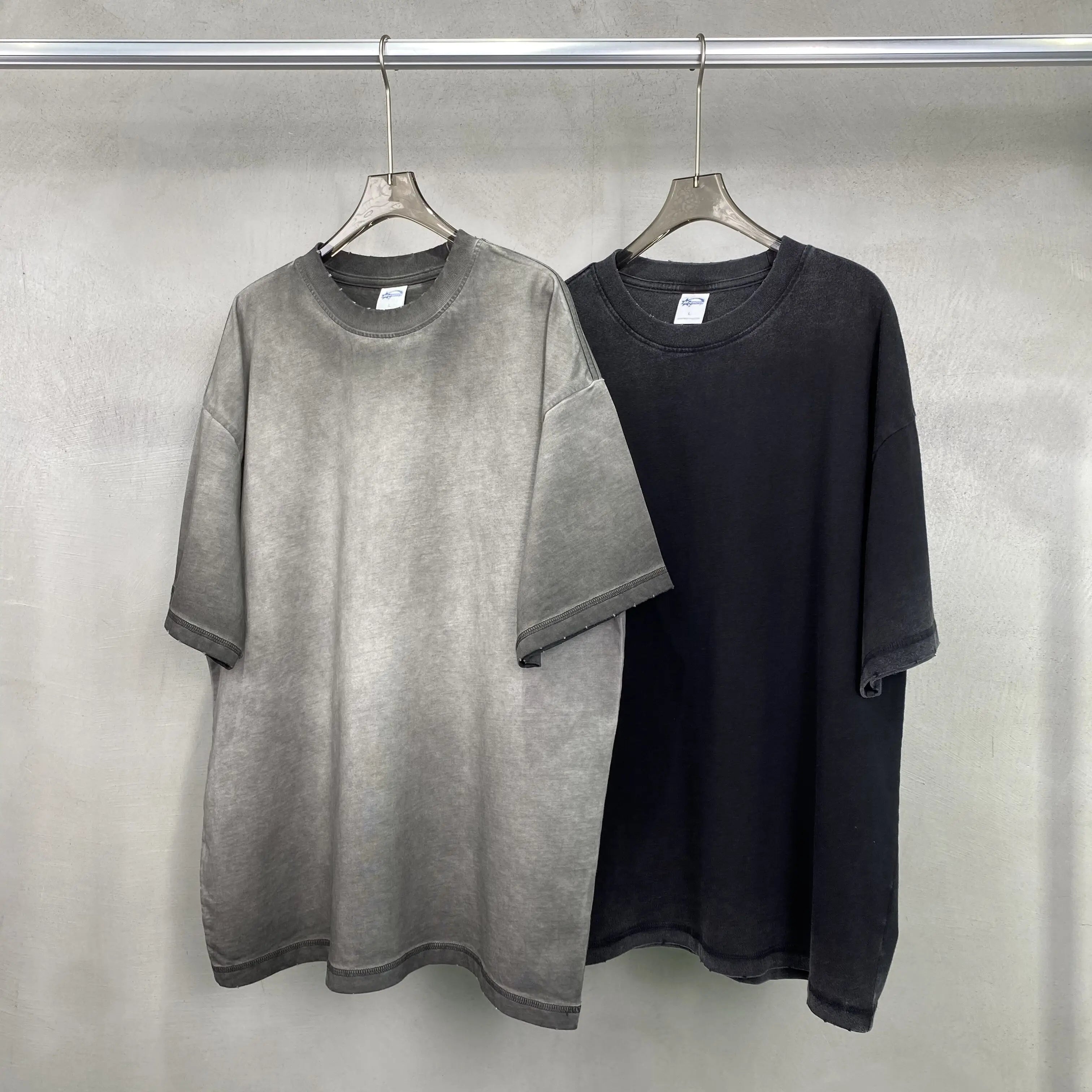 2025 Summer Heavyweight Retro Washed Mens Boxy T Shirt Round Neck Custom Screen Printing Logo Cotton Fabrics for Mens T-shirt