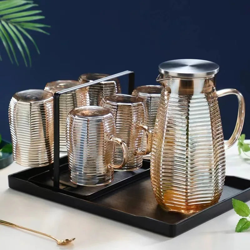 Cold  Large Capacity Beverage Tea High Temperature Explosion Proof Glass Kettle with a Cold White Kettle