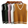V-Neck Spliced Knitted Vest Women Casual Loose Pullover Sweater Spring Autumn New Solid Basic Sleeveless Tank Tops