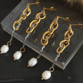 Waterproof Stainless Steel Long Chain Baroque Freshwater Pearl Drop Earrings for Women