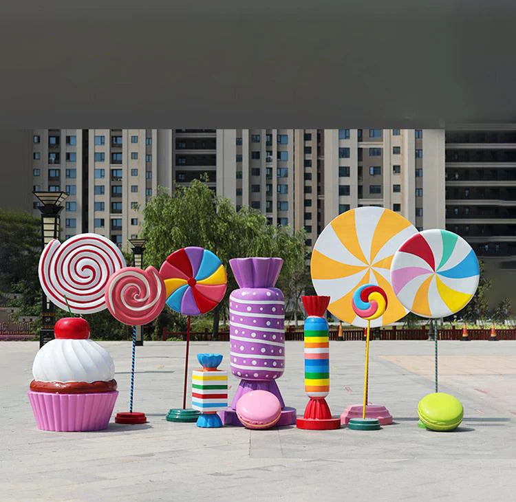 Candy Decoration Store Large Fiberglass Candy Cane Sculpture Prop Giant Lollipop Red White Color Can Be Customized