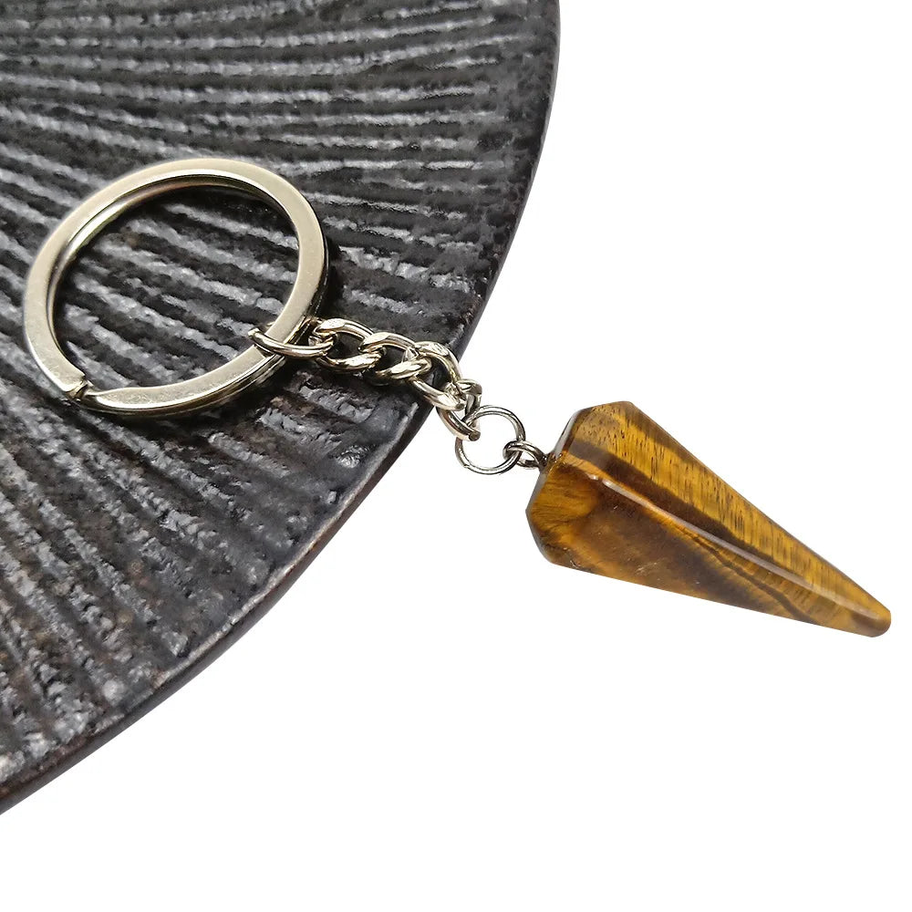 HZ Factory Hot Sell Divining Spirit Pendulum Hexagonal Key Chain Pendant Healing Energy Yellow Tiger Eye Key Chain Souvenirs Gift