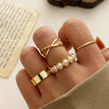 Creative Retro Inlaid Pearl Rings Women Vintage Gold Silver Color Joint Ring Set Female Elegant Ring Set Conjunto De Anillos