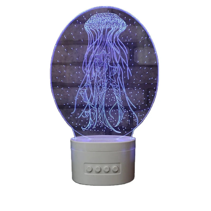 Jellyfish Sea Creatures Series Rechargeable Battery Wireless Speaker Acrylic 3D Music Player Illusion Led Night Light 3D Lamp