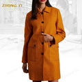 Autumn Winter Womens Coat Solid Long Sleeve Woolen Jackets Fleece Womens Overcoat Street Wear Fashion Long Trench Outerwear