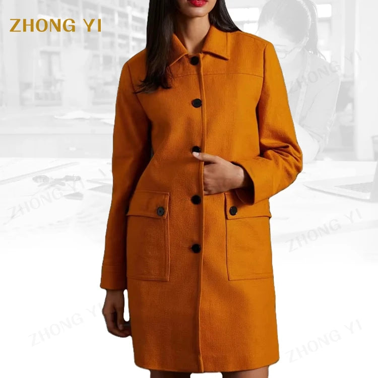 Autumn Winter Womens Coat Solid Long Sleeve Woolen Jackets Fleece Womens Overcoat Street Wear Fashion Long Trench Outerwear