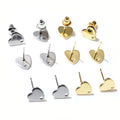 20pcs 8mm Heart  Stainless Steel Gold Plated Pin Findings Stud Earring With Hole Connector for DIY Jewelry Making Supplies