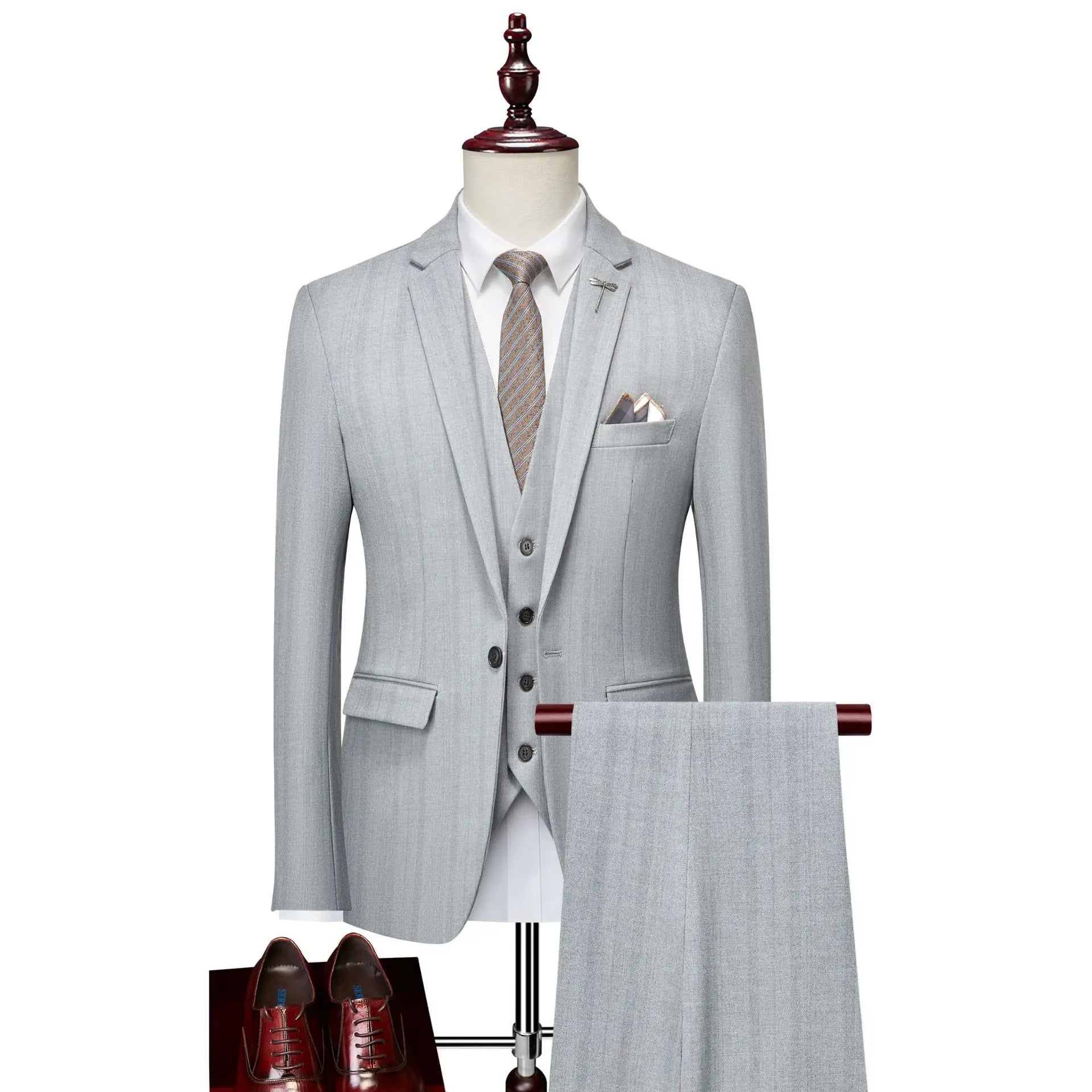 M-4XL New Casual Suit Set Men's Business Professional Formal Suit Plaid Elastic Suit Three Piece Set