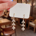 925 Silver Needle Korean Exquisite Zircon Long Leaf Earrings Shiny Zircon Diamond Earring  Luxury Drop Earrings