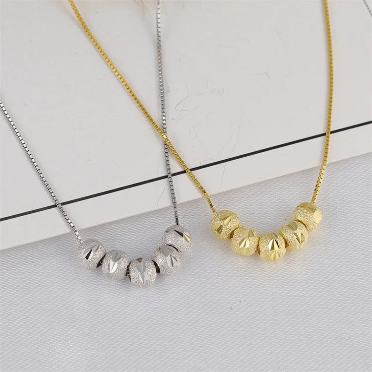Lucky Jewelry Gold Plated Titanium Steel Round Ball Necklace Chinese Style Stainless Steel Box Chain Choker Necklace for Women