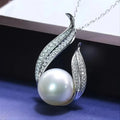 CAOSHI Wholesale Exquisite Leaf Design Full Paved Imitated Moissanite Pearl Silver Plated Necklaces for Women Girlfriend Jewelry