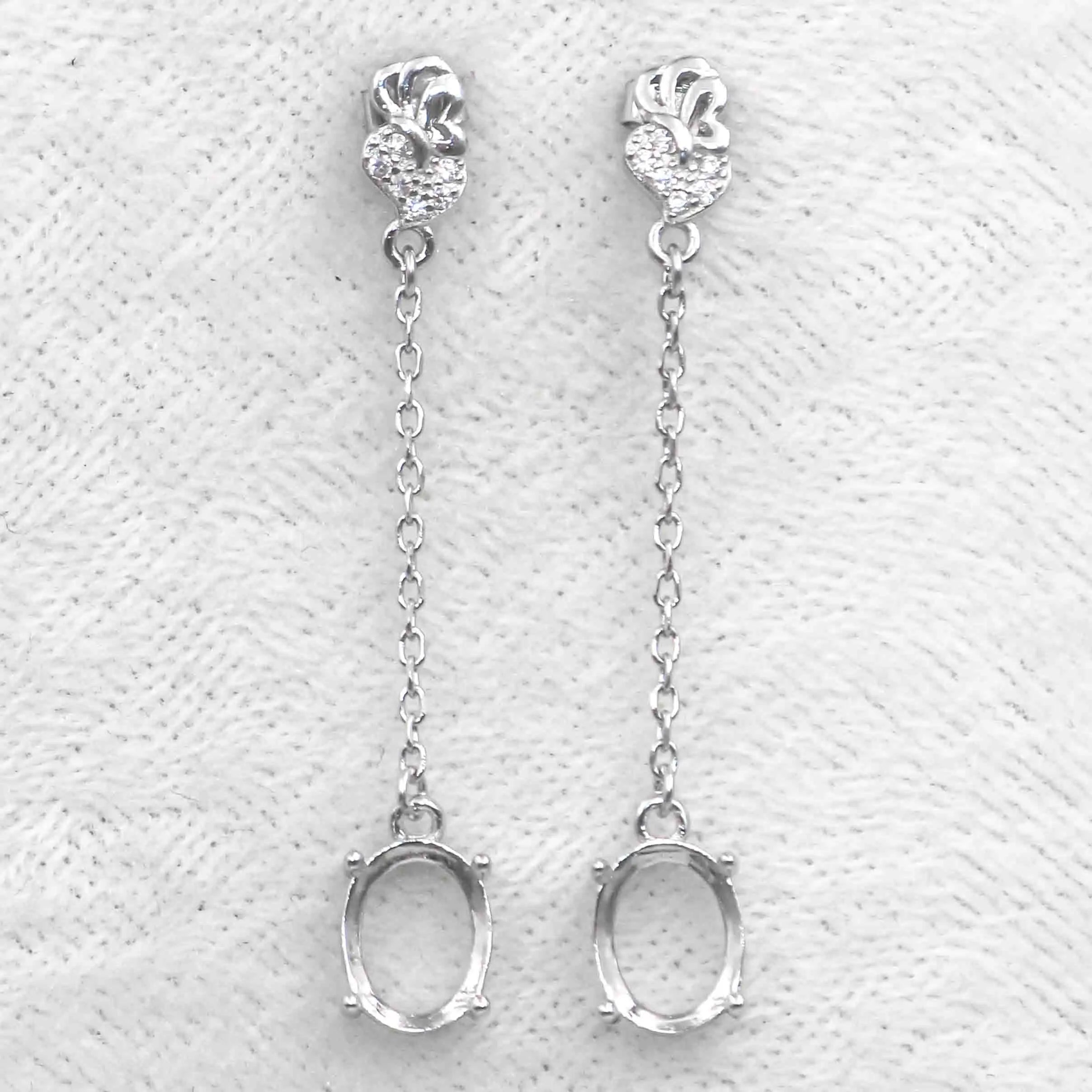 Sterling Silver 7*9mm Semi Mount Line Earrings Empty Support Blank Claws Setting S925 Base Without Center Stone for DIY Inlay