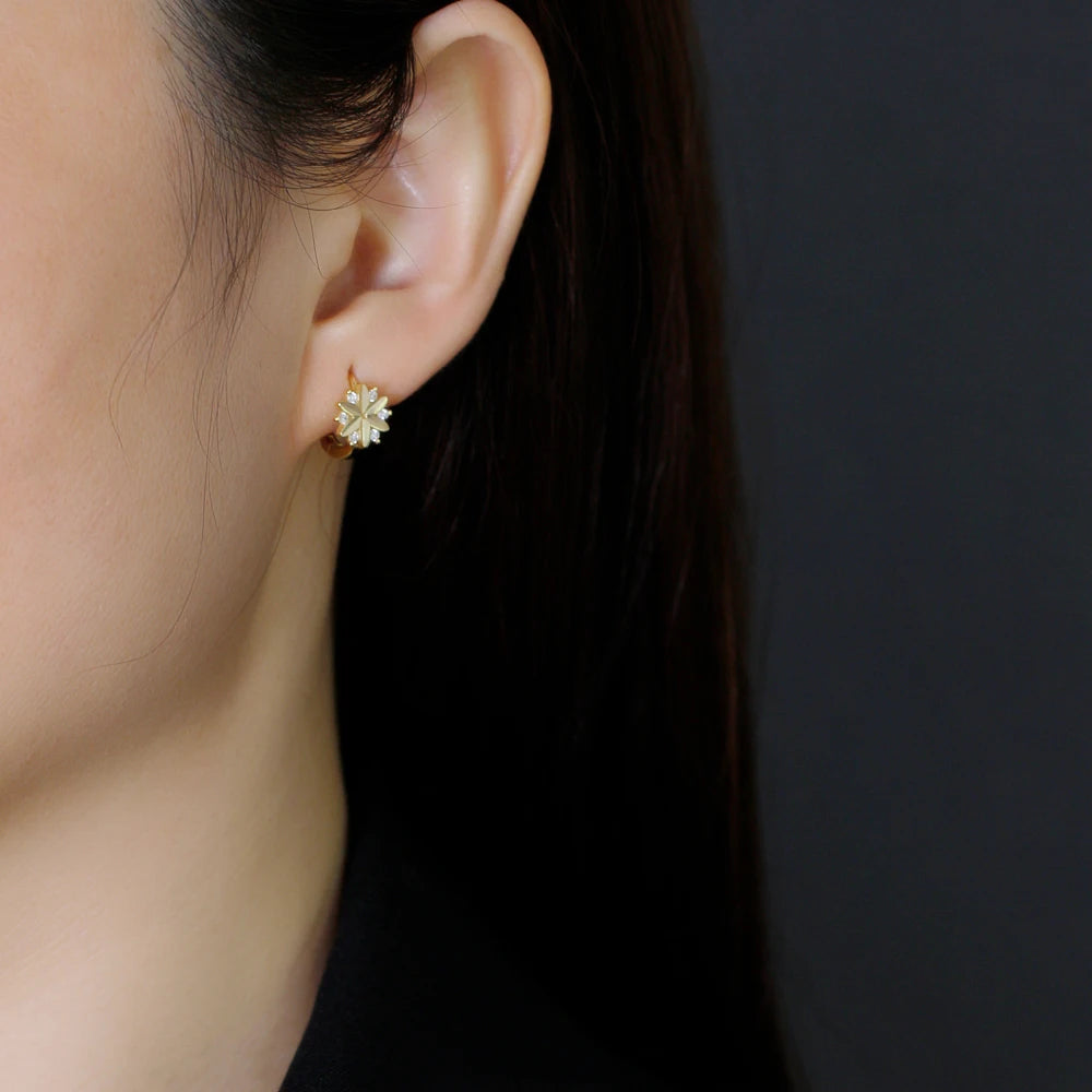 Wholesale Fashion 925 Silver Snow Flower Diamond Cz Gold Plated Hoop Earrings for Women Jewelry Drop Shipping