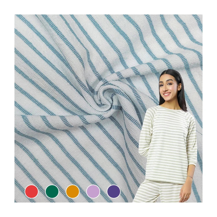 OEM YD Yarn Dyed 100% Organic Cotton Striped Jersey Fabric Knitted for T Shirt