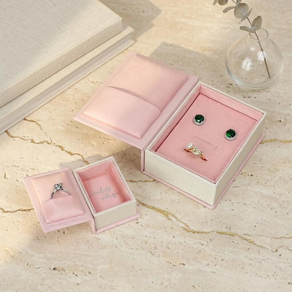 Zebooak Elegant Paper Book Shape Jewelry Box with Soft Pink Velvet Interior for Ring Necklace Packaging