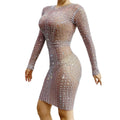 Elegant Sequin Stones and Crystals Slim Fit Long Sleeve Ladies Banquet Evening Dress Birthday Party Women Short Prom Dresses