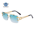 Teenyoun Square Metal Neutral Leopard Head Diamond Cutting Double Bridge Frameless Female Rectangular Sun Glasses Sunglasses