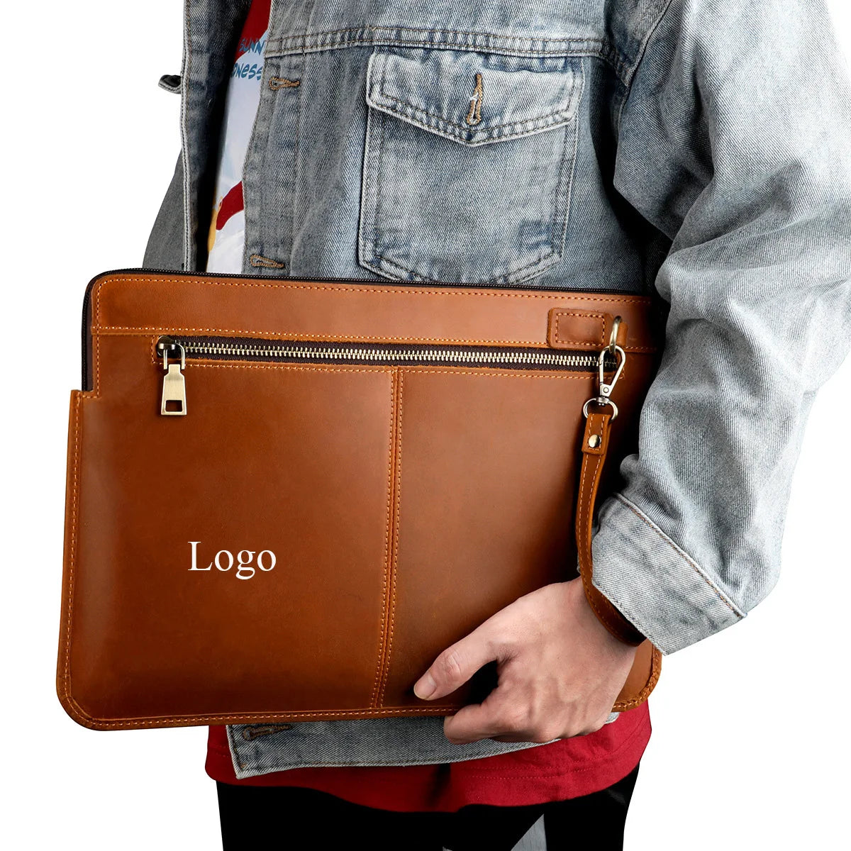 Factory Wholesale Vintage Envelope Leather Clutch Bag Crazy Horse Leather Laptop Bag for Men