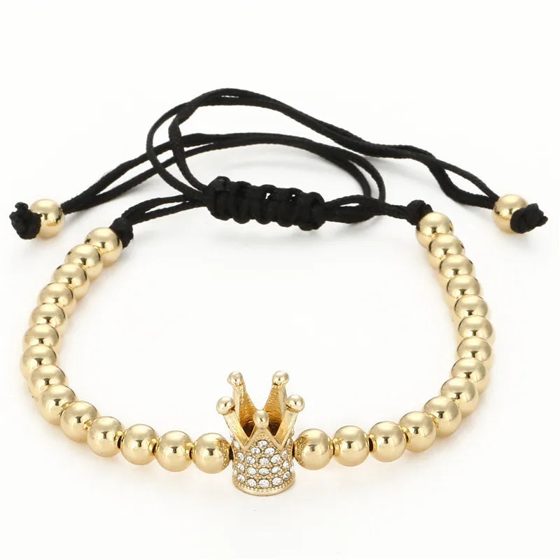 MANCHAO Diamond Crown 5mm Copper Bead Woven Bracelet Fashionable and Simple Tassel Design Fashion Jewelry Bangles