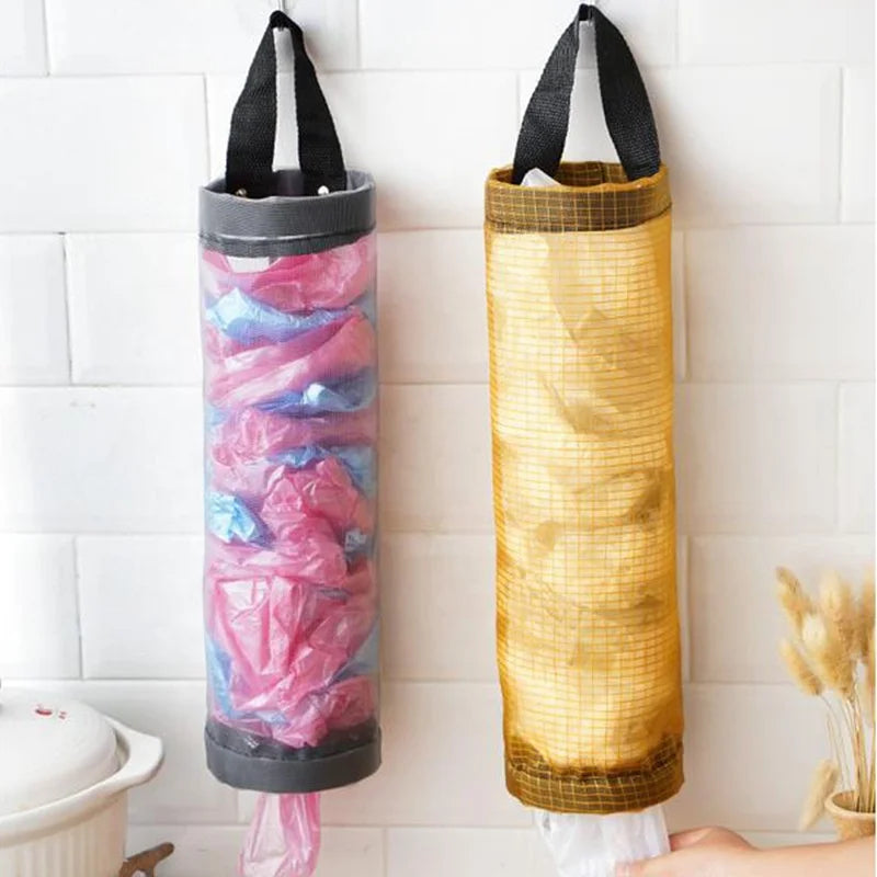Home Grocery Bag Holder Wall Mount Plastic Bag Holder Dispenser Hanging Storage Trash Garbage Bag Kitchen Garbage Organizer