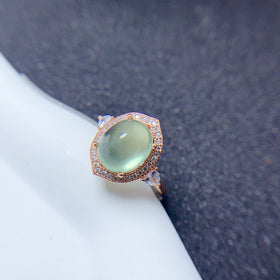 Wholesale 925 Silver 18K Rose Gold Plated Natural Prehnite Zirconia Hand Adjustable Goth Flower Wedding Ring Oval Cut Diamond