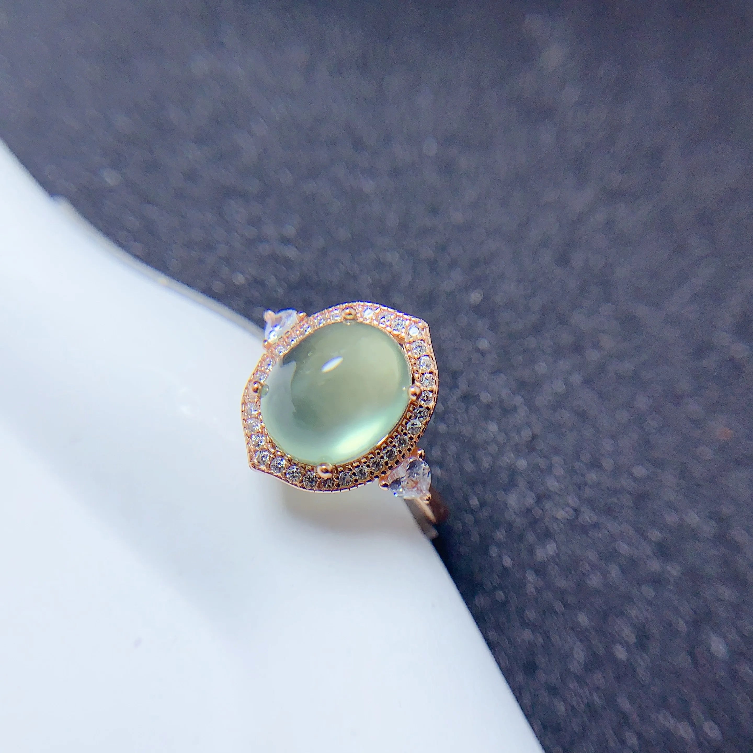 Wholesale 925 Silver 18K Rose Gold Plated Natural Prehnite Zirconia Hand Adjustable Goth Flower Wedding Ring Oval Cut Diamond
