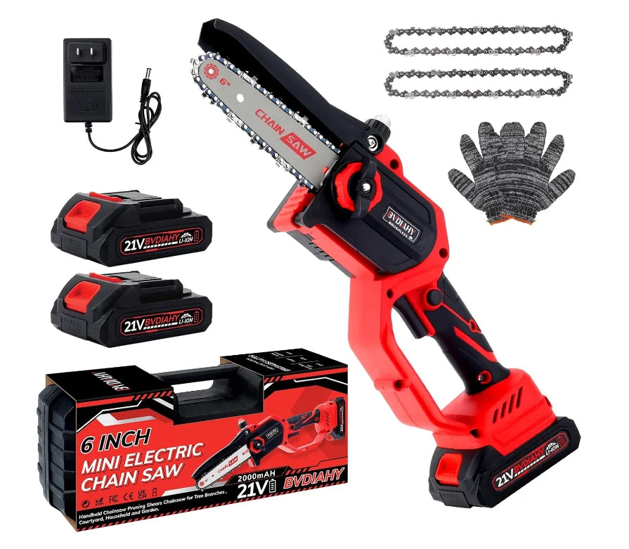 Brushless Motor Chainsaw Electric 6 Inches Small Chainsaw with 2 Batteries Small Cordless Handheld Portable Chainsaw