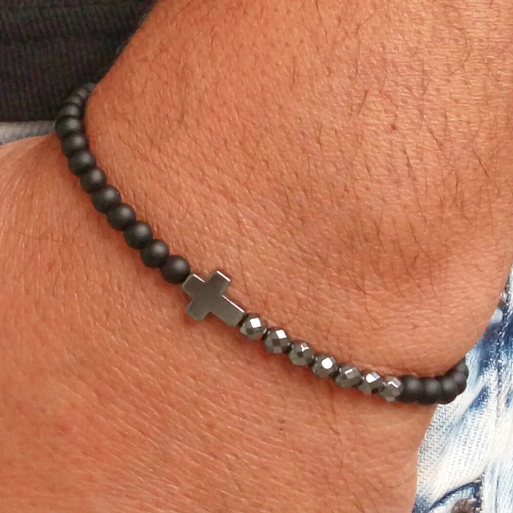 Go2boho Multi Hematite Stone Onyx Bead Bracelet 2024 Men New Valentine Gift Handcrafted Cross Luck Stretch Chain Simple Trendy