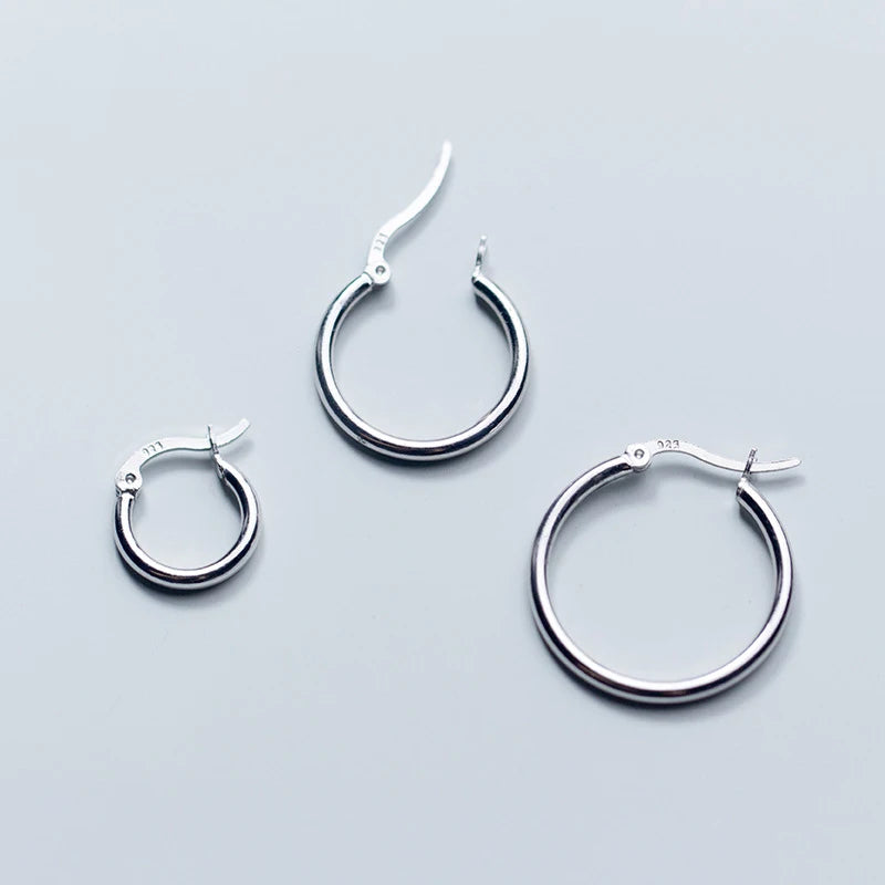 Different Size 925 Sterling Silver Ear Loops with Smooth Surface Round Circle Hoop Clip on Drop Earrings for Women Jewelry