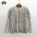 Janefur Ladies Long Sleeve Autumn Winter Knitwear Women Ribbed Knitted Cardigans Sweaters With Fur Trim