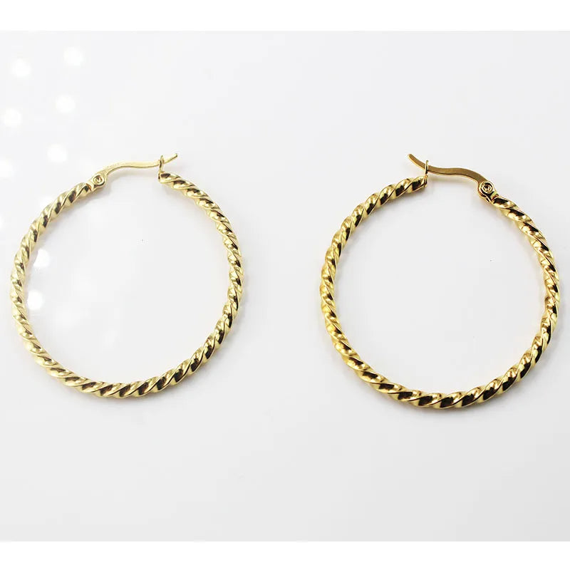 BMZ 2025 New Unique Stainless Twist Earring Hoop Fashion Gold Earring Jewelry 2.5*2.5 cm