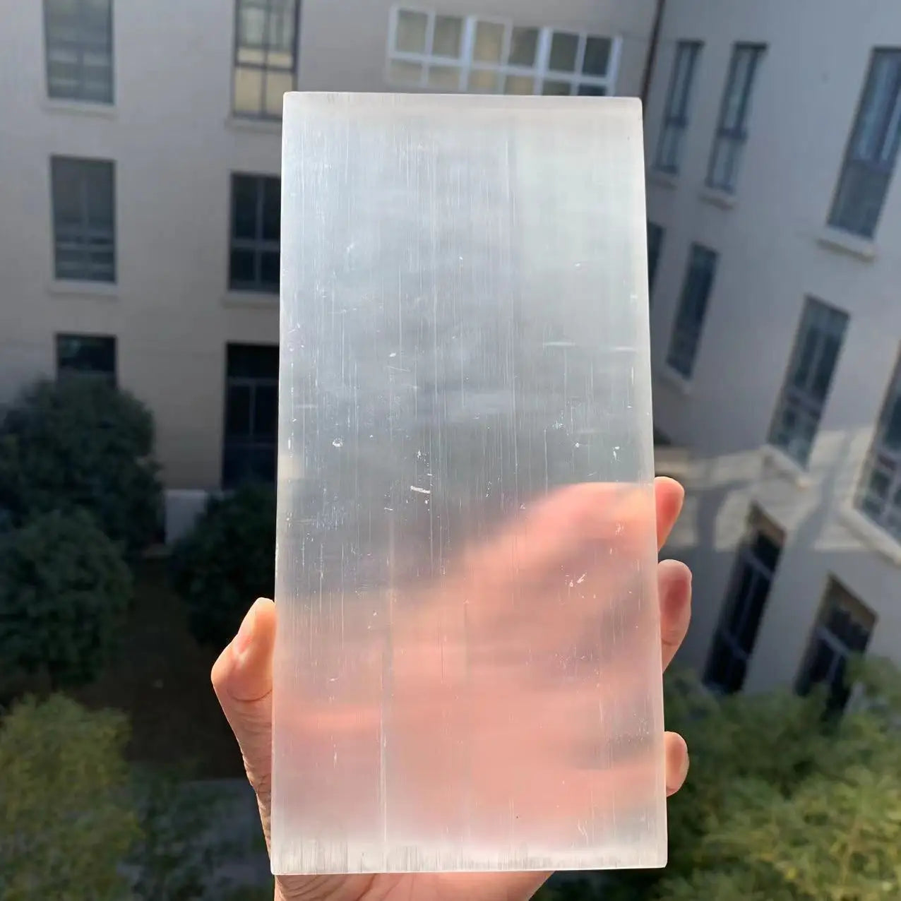 21cm Large Nature Crystal Selenite Slab Charger Plate Hand Carved for Ornament