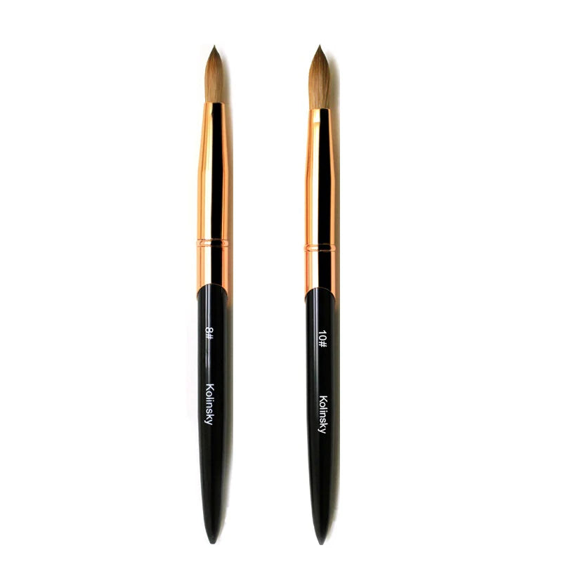 2025 New 100% Pure Kolinsky Nail Acrylic Brush Premium Sable Hair Round Nail Art Paint Brush Set Black Gold Kolinsky Nail Brush