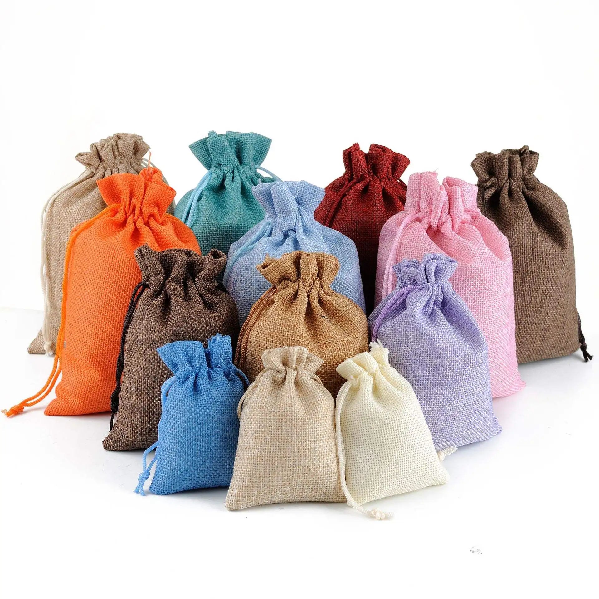 Custom Eco-Friendly Burlap Linen Pouch Packaging Gift Natural Jute Drawstring Bag with Logo for Jewelry Wholesale