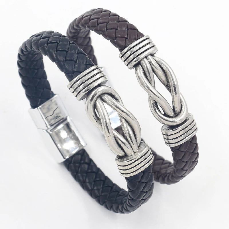 Vintaqge Simple Jewelry Magnetic Buckle Alloy 8-line Woven Leather Bangle Bracelets for Men
