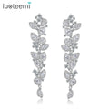LUOTEEMI Hot Trendy Rhodium Gold Plated Long Tassel Chained Earrings Full Diamond Zircon Bling Bling Leaf Flower Drop Earring