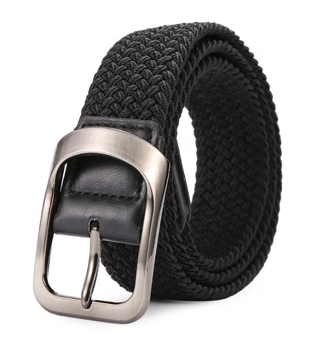 2024 Hot Sell No Hole Adjustable Striped Mixed Colors Elastic Casual Men Knitted Belt With Strong Buckle