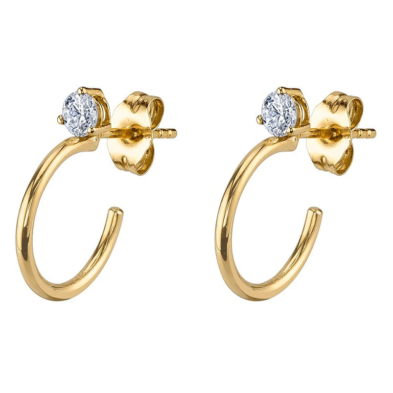 Minimalist Design Jewelry 1 Carat Solitaire Diamond Hoop Stud Earrings Women