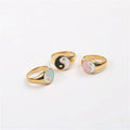 High End 18K Gold Plated Colorful Enamel Yingyang Pattern Finger Statement Stainless Steel  Rings for Women Fashion Jewelry