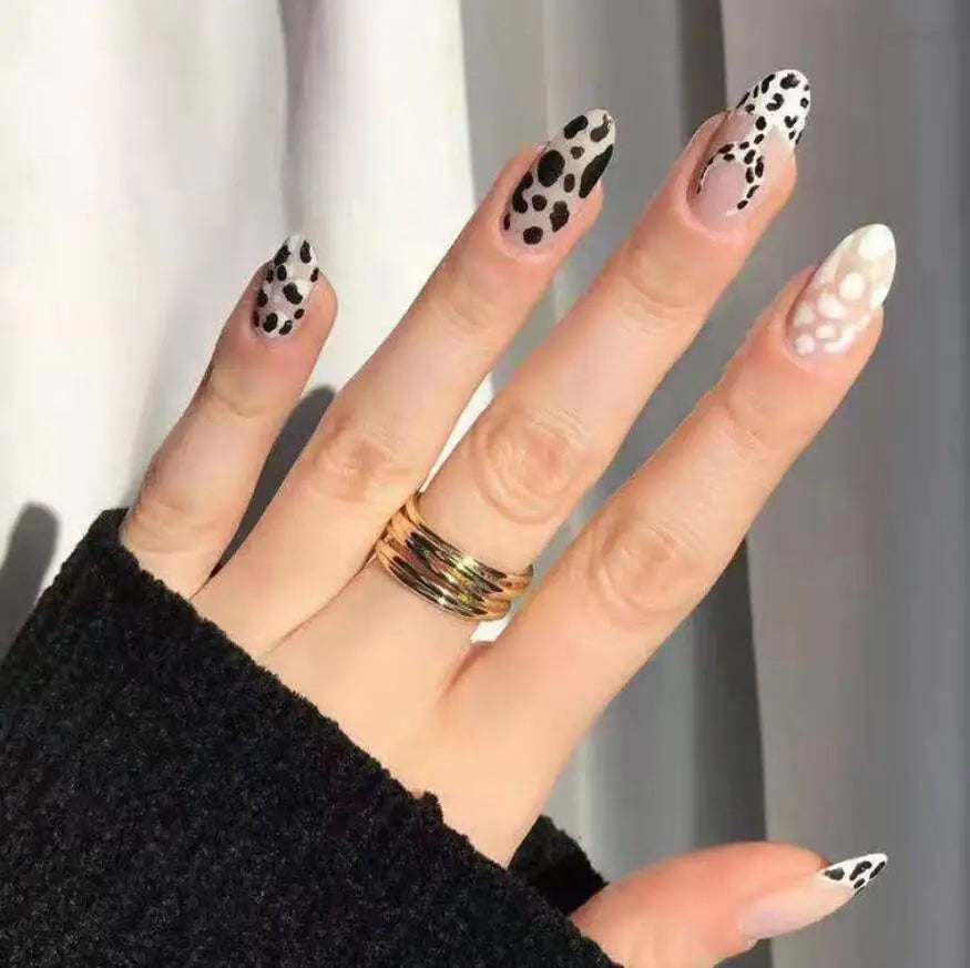 ABS 24pcs French Almond Leopard False Nail Artificial Stickers Press on Nails for Finger