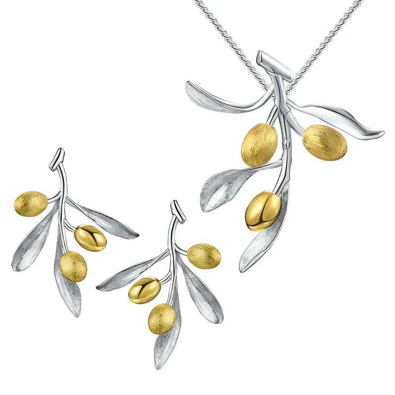 Wholesale Hand Made 925 Sterling Silver With 18k Gold Plated Stud Dangle Earring Pendant Necklace Fashion Jewelry Set for Women