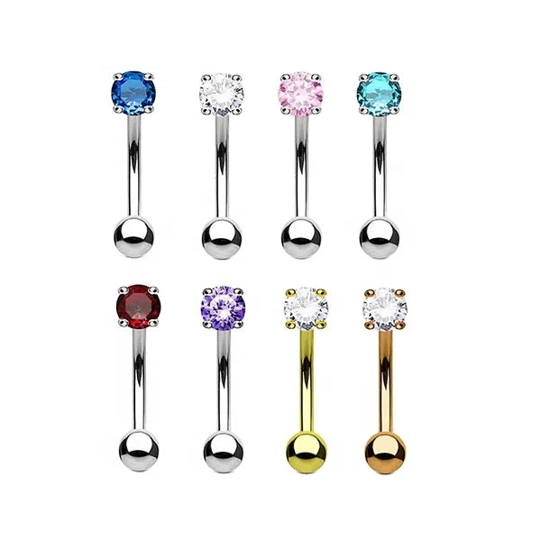 G23 Fashionable Curved Eyebrow Rings 16G Body Jewelry with Prong CZ Gem for Weddings and Gifts
