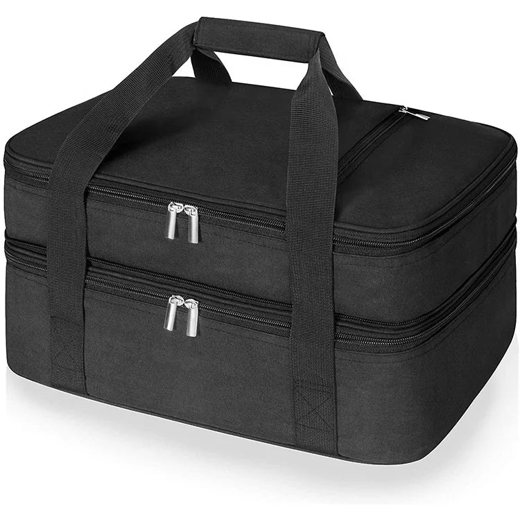 Double Decker Insulated Casserole Carrier for Hot or Cold Food Lasagna Holder Tote for Potluck Parties/Picnic/Cookouts