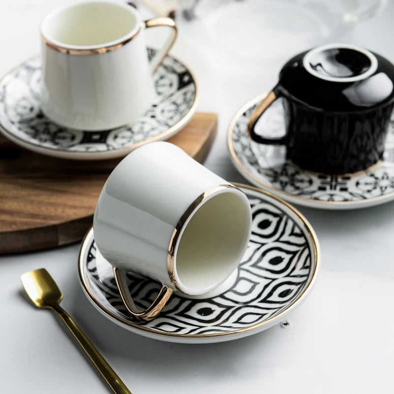 Ceramic Turkish Espresso Porcelain Tea Coffee Cup and Saucer Set Arabic Coffee Set with Gift Box for Occasions