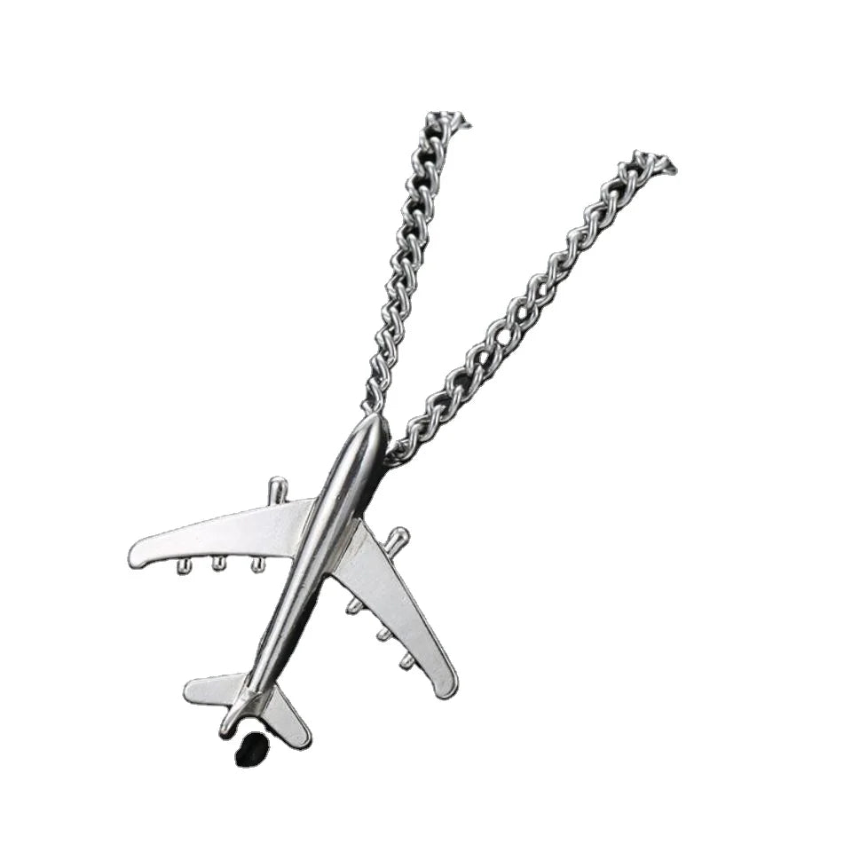 Hip Hop Jewelry European Style 316L Titanium Steel Aircraft Sweater Necklace Stainless Steel Box Chain Airplane Pendant Necklace