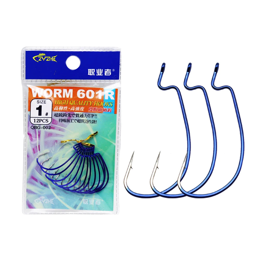 Manufacturer High Carbon Steel 1/0 2/0 3/0 Fishing Offset Crank Hooks Worm Soft Bait Hooks