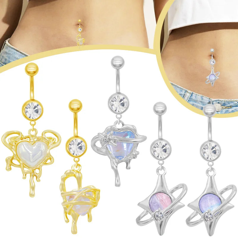 Gaby New Stainless Steel  Belly Button Ring Heart Navel Ring Body Piercing Jewelry for Women