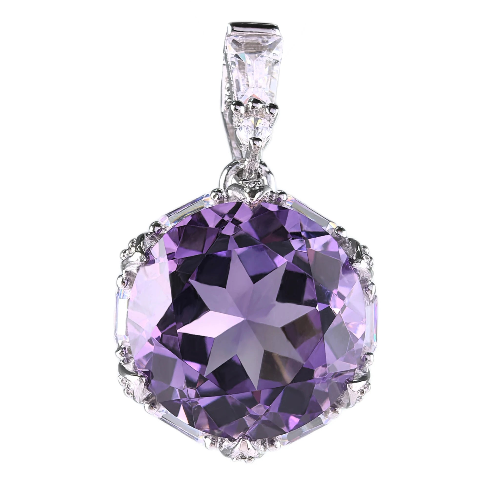 Gorgeous Rhodium Plated 925 Silver Jewelry Natural Amethyst Pendant for Women's Anniversary Gift